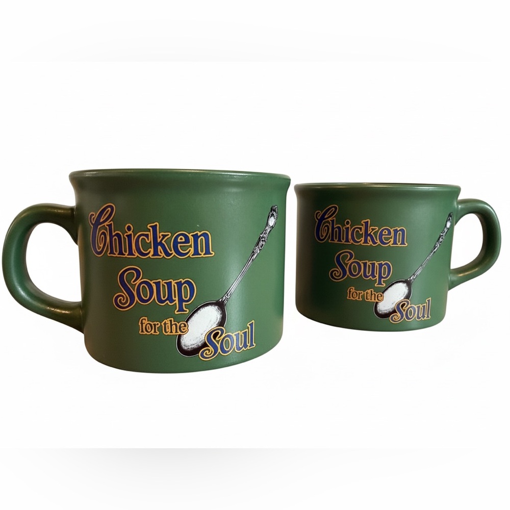 Set of 2 Vintage Chicken Soup for the Soul Oversized Mugs / Soup Bowls – Green